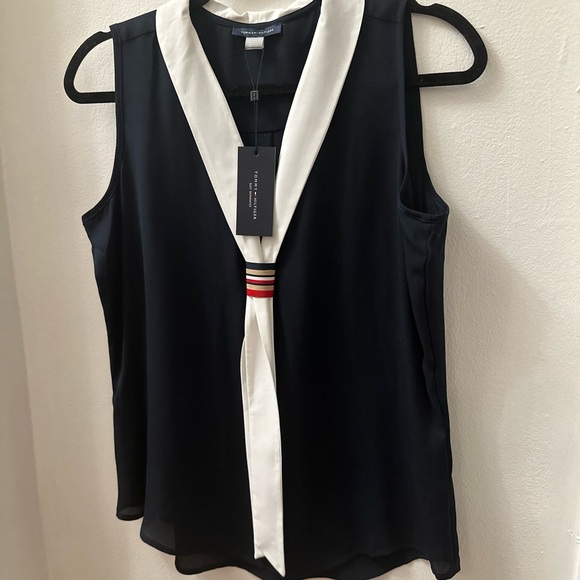 TOMMY HILFIGER | Women's Sailor-Style Tie-Neck Sleeveless Top - Picture 3 of 4